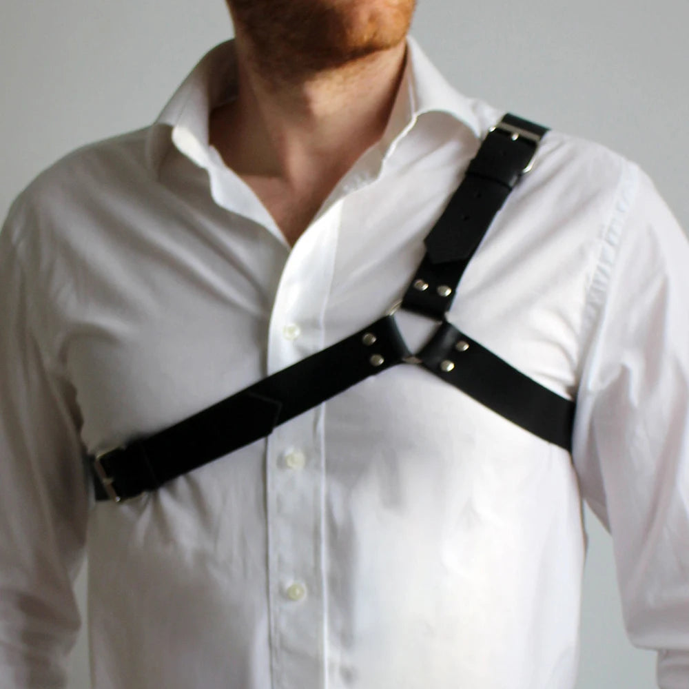 One Shoulder Men's Harness PU Leather Gay Men Chest Harness Bondage Black Leather Men Accessories Upper Erotic Body Men Harness