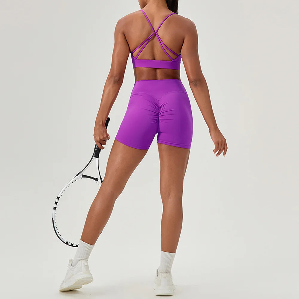Yoga suit set, sexy back, sports bra, high waist, hip lifting, tight shorts, running and fitness two-piece set Women' Yoga sets