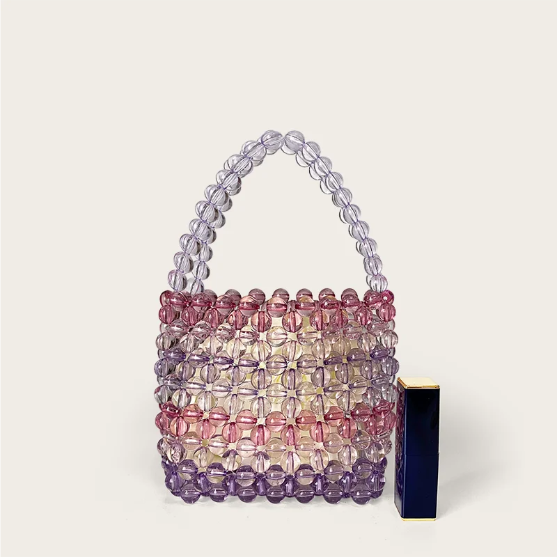 Handmade Beaded Woven Bucket Bag, Dinner Bag, Hand-held Single Shoulder, Diagonal Cross Bag, Round Bucket Bag, Women's Bag, New