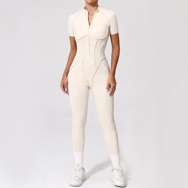 Women's Tracksuit Gym Workout Sports Clothes Outfit Zipper Jumpsuit Yoga Fitness Overalls Set Open Back Bodysuits Suit for Women