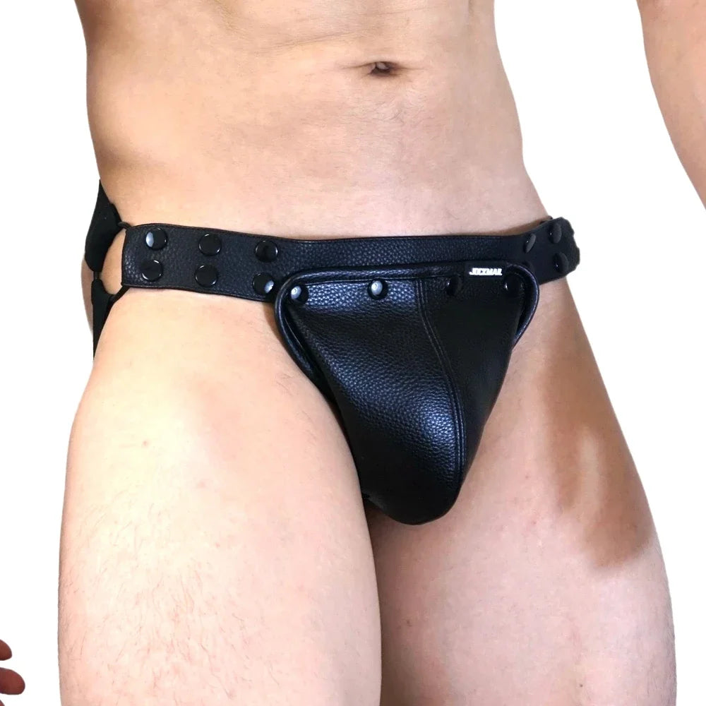 Men's Leather Tri Harness Chest Armor Buckles Adjustable Size Removable Pouch Faux Leather Jockstrap Underwear  Costumes