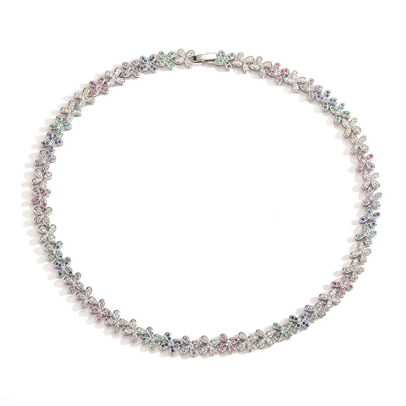 HECHENG, Four Leaf Clover Crystal Necklace, Ladies' Sparkling Zircon Luxury Bracelet, Wedding Party High-quality Gift Jewelry