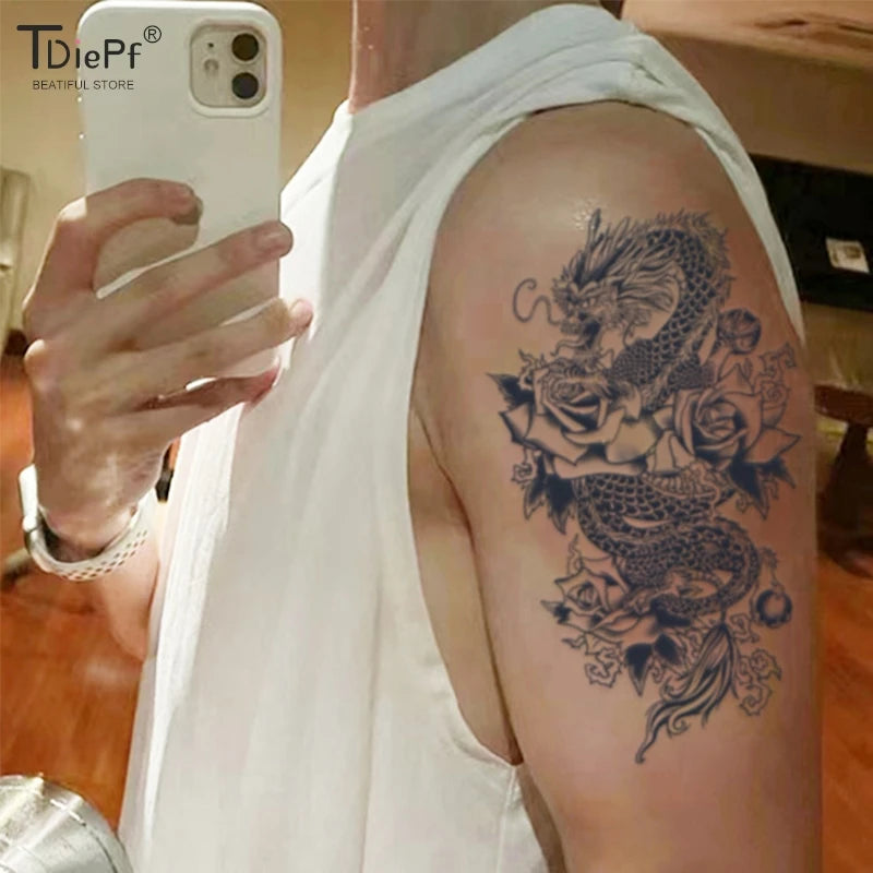 1pc Dragon Tattoo Sticker Realistic Dragon Fake Tattoo Stickers For Men Boys Kids 3D Dragon Temporary Tattoos Washable Tattoos