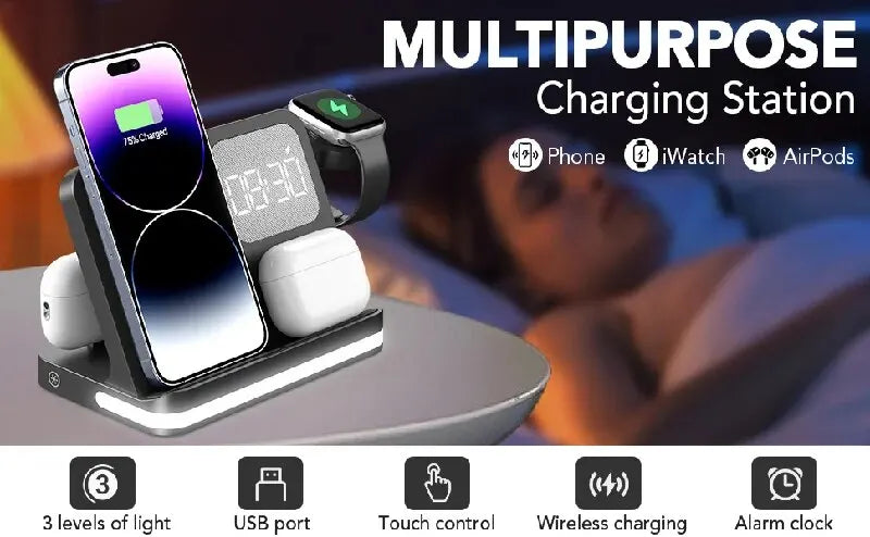 Wireless Charger Stand For iPhone 17-12 Samsung S25 S22 Ultra Fold Z Flip Galaxy Watch Active Buds Fast Charging Station Holder