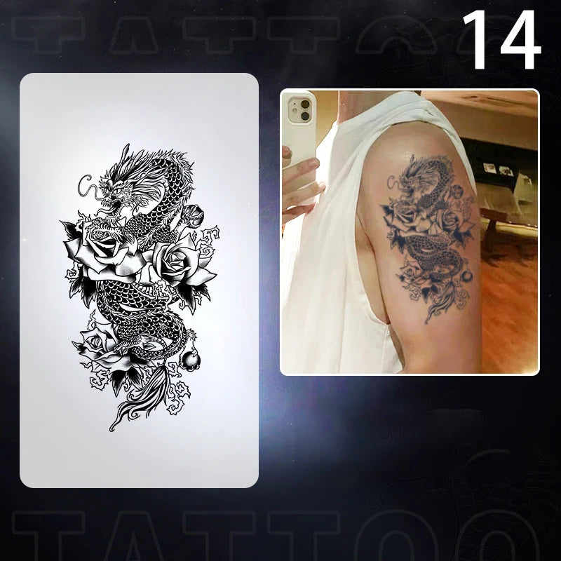 1pc Dragon Tattoo Sticker Realistic Dragon Fake Tattoo Stickers For Men Boys Kids 3D Dragon Temporary Tattoos Washable Tattoos