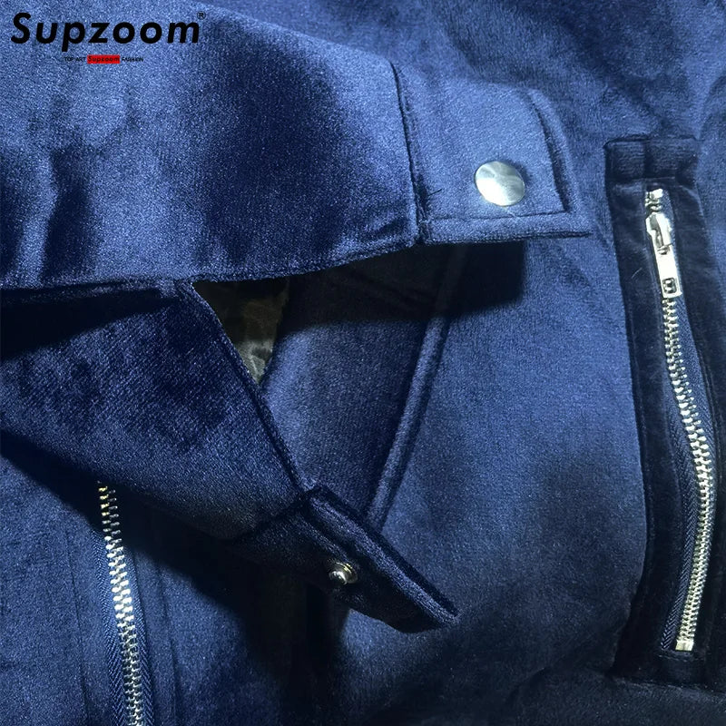 Supzoom 2025 New Arrival Autumn And Winter Lapel Velvet Loose Casual Suede Fabric Zipper Bf Style Handsome Jackets Men Coat