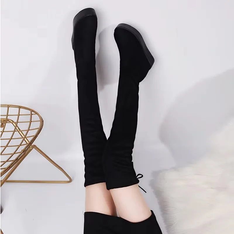 2025 Winter Women High Boots Fashion Hidden Heel Woman Long Boot Warm Plush Thigh High Boots For Women Winter Platform Shoes