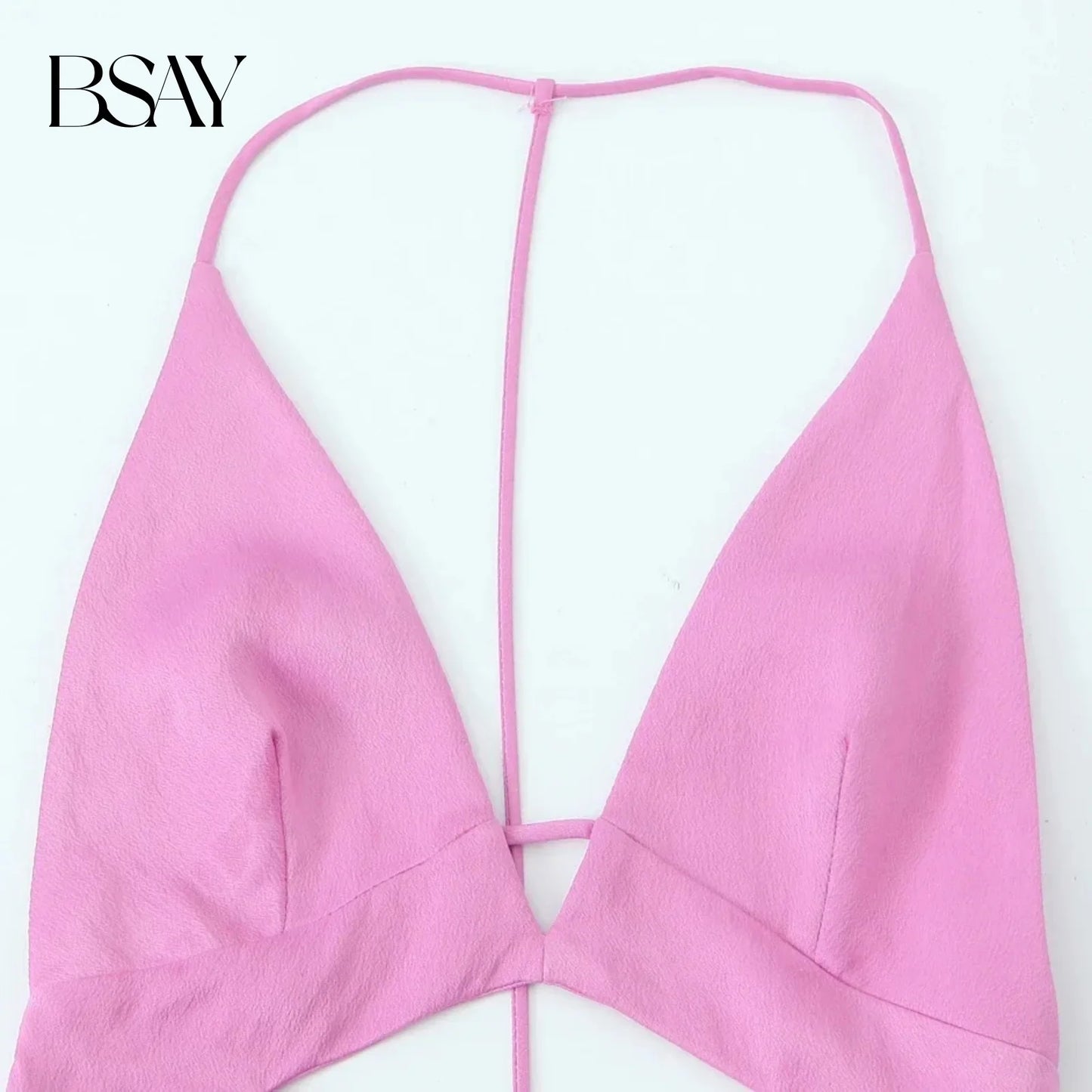 BSAY Women Fashion Hollow Design Satin Texture Sleeveless Halter Backless Long Dresses Chic Female Vintage Evening Dress