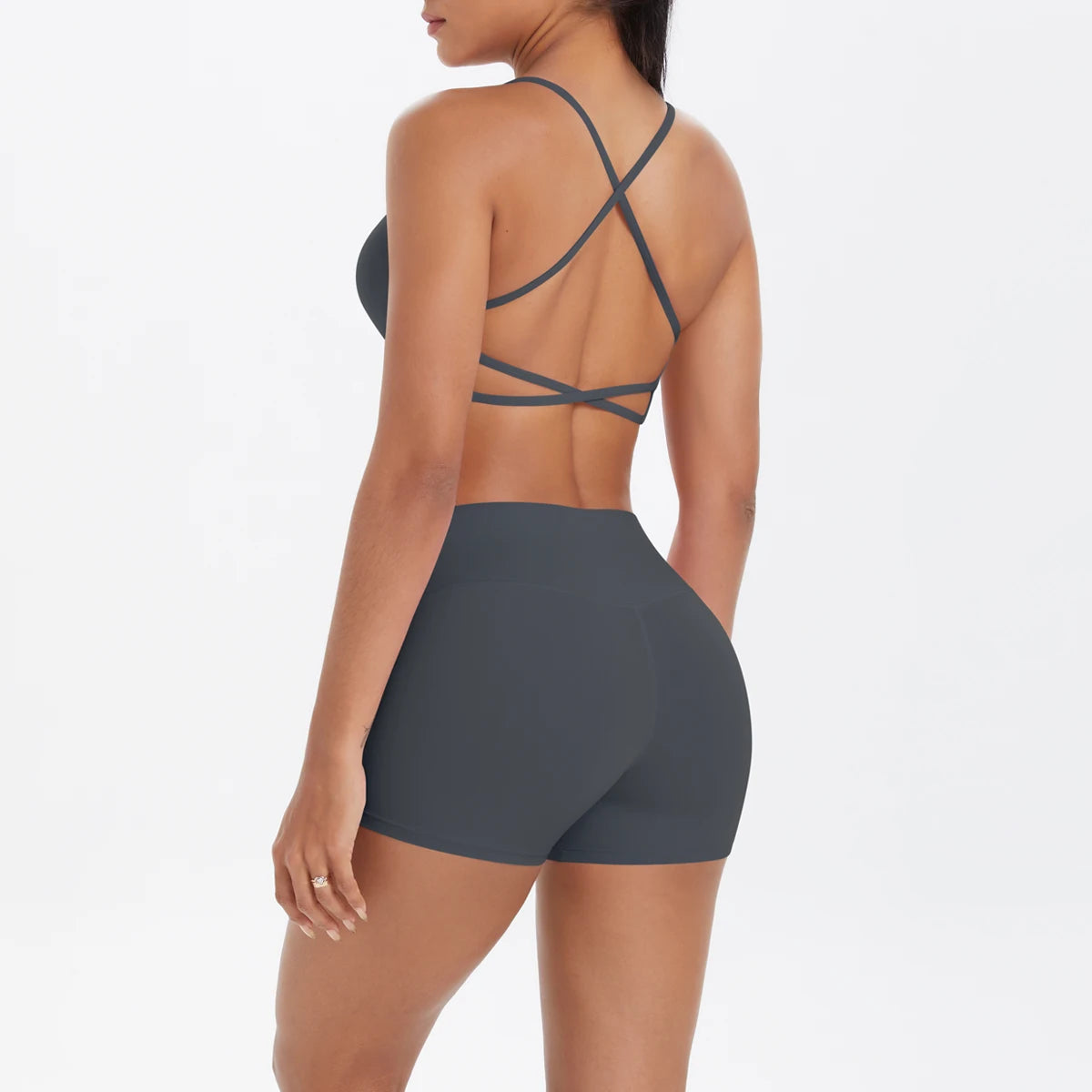 2PCS Yoga Clothes  Halter Yoga Top Set Fitness Gym Suit Crossover Back Sports Underwear Workout Gym Shorts Fitness High Waist