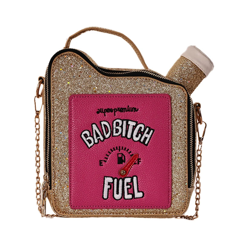 Women's PU leather fashion trend personality laser sequin embroidery letter creative oil bottle bag single room crossbody bag