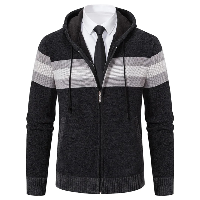 Mens Hooded Sweater Coat Fashion Knitted Cardigan Jacket Autumn Winter Fleece Lined Sweaters