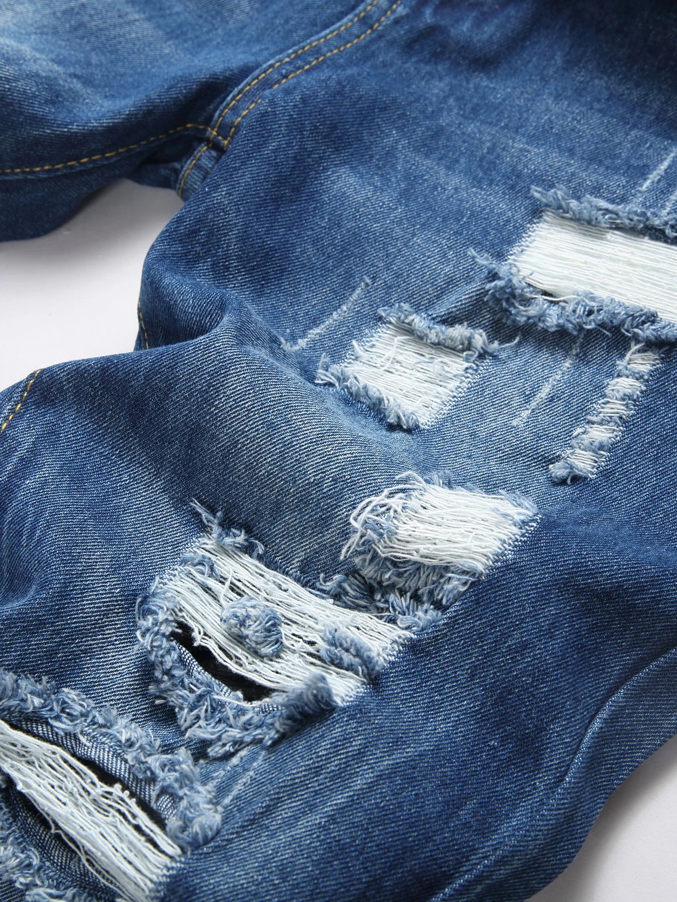 Men's Trendy Streetwear Straight Leg Dark Wash Ripped Denim Jeans