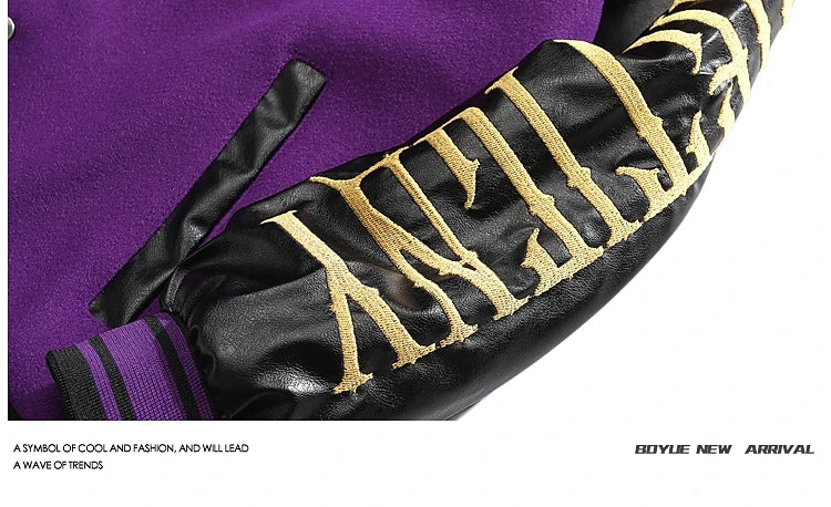 Herren Stehkragen Gespleißte Lederstickerei Wolljacken Trendy Street Hip Hop Hübscher Casual Loose Einreihiger Mantel