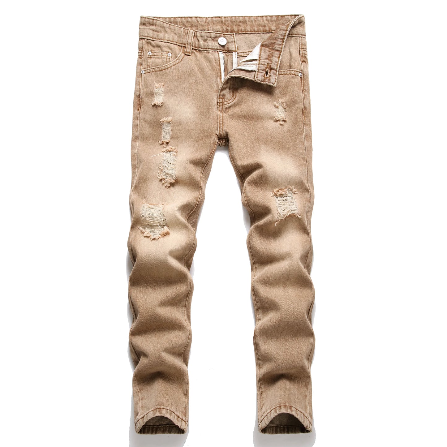 Boys' Cartoon Straight-leg Ripped Jeans Children Washed Non-stretch Denim Trousers Big Kids Casual Pants
