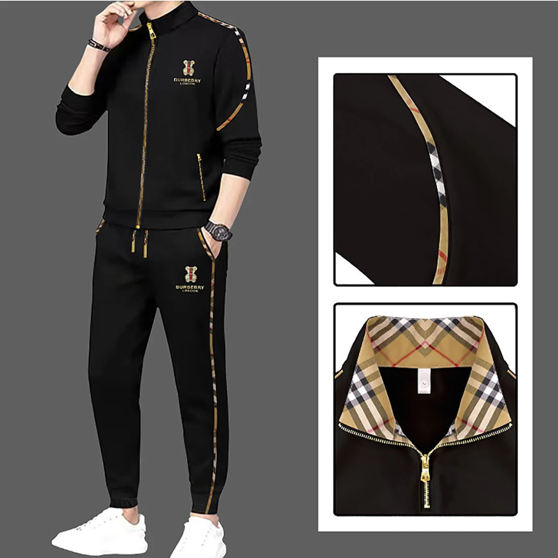 Herren Luxus Sportanzug Strickjacke Reißverschluss Sweatshirt Jogginghose Anzug Herbst Winter Mode Stehkragen Baumwolle Freizeitkleidung