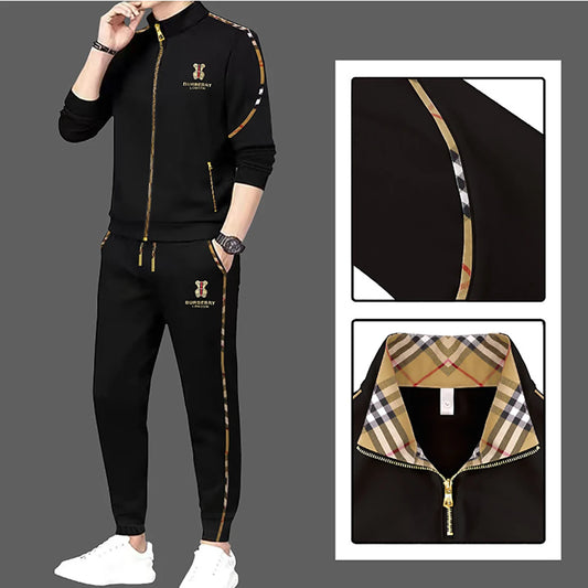 Herren Luxus Sportanzug Strickjacke Reißverschluss Sweatshirt Jogginghose Anzug Herbst Winter Mode Stehkragen Baumwolle Freizeitkleidung