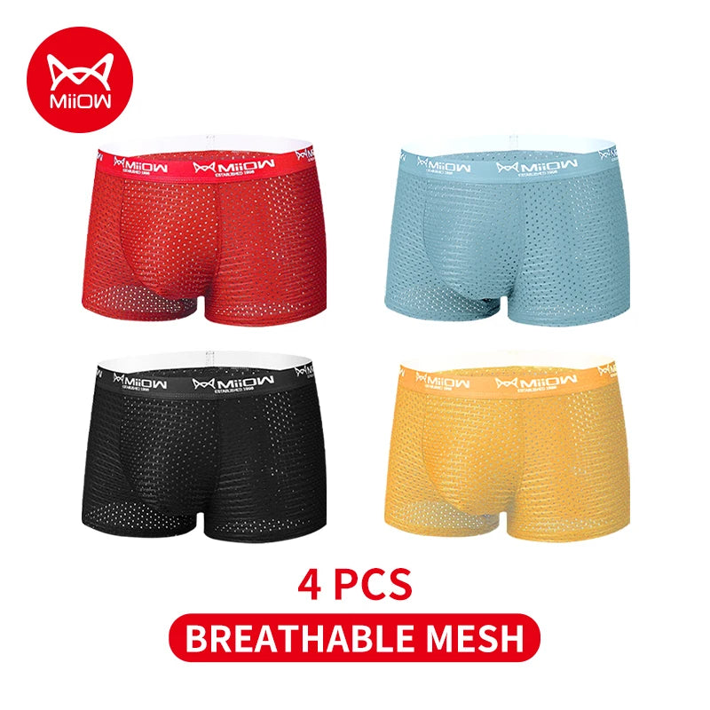 MiiOW 3/4/6Pcs Mesh Breathable Men Boxer Briefs Ice Silk Underwear Graphene Antibacterial Men Panties Underpants Man Boxershorts