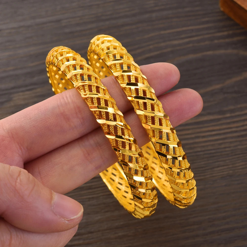 24K Gold Plated 68MM Fashion Europe Dubai Wedding Bangle Ethiopian High Quality Classic Nicely Cute Bracelet Women Birthday Gift