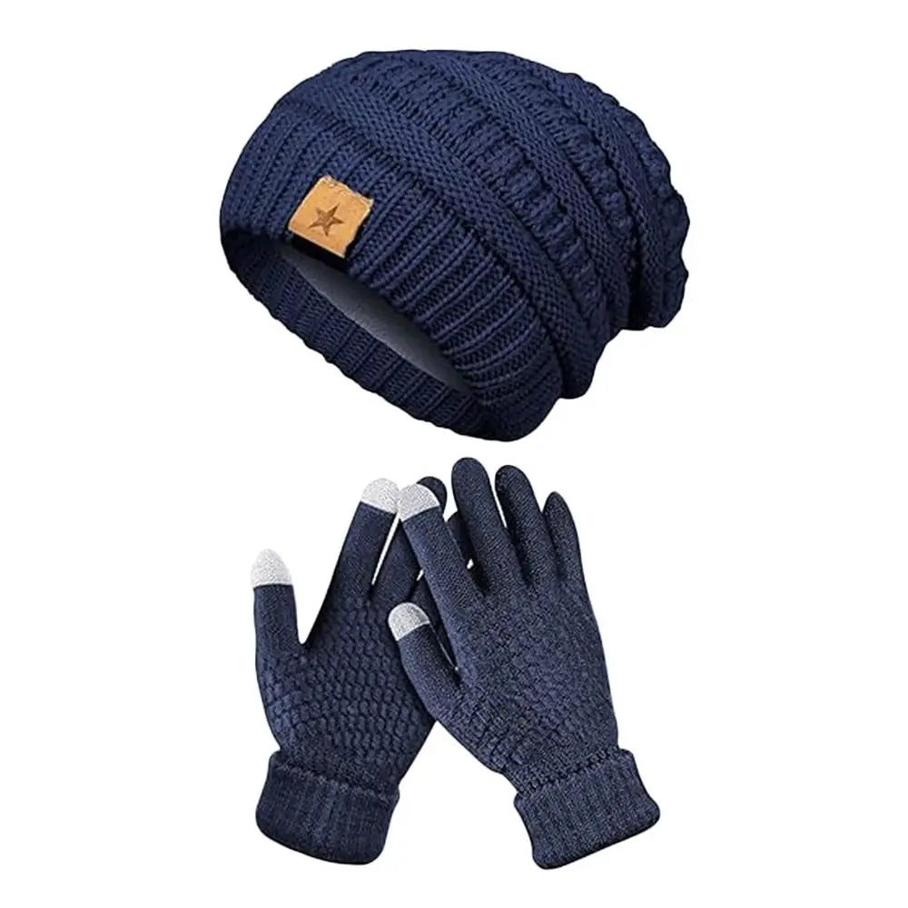 2PCS/Set Gift Warm Women Hats Gloves Set Soft Ear Protection Winter Warm Mitten Windproof Plush Beanie Cap for Men Women