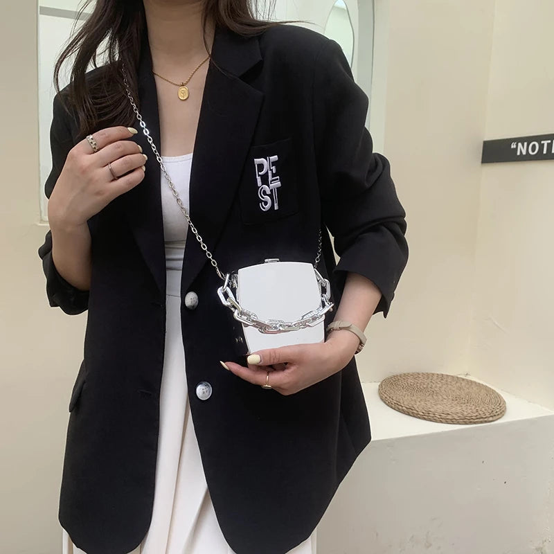 Trend Designer Clutch Bag Gold Silver PVC Box Design Party Evening Chain Shoulder Crossbody Bags Mini Purses and Handbags