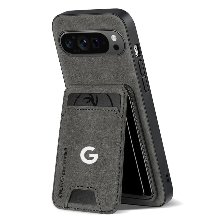 Business Luxury Sheepskin Leather Case For Google Pixel 9 10 11 Pro XL Card Holder Magnetic Stand Phone Cover For Pixel 9A 10A