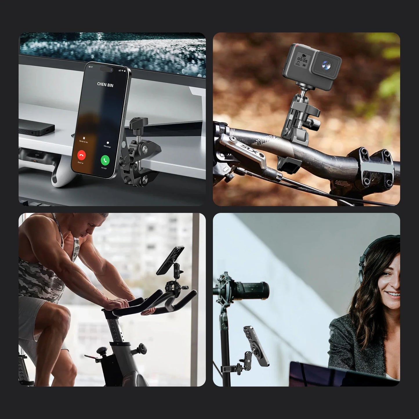 All-Metal Magsafe Phone Mount - Anti-Shake Heavy-Duty Clamp for Spin Bikes/treadmills/handlebars (Super Grip,sweat-Proof Design)
