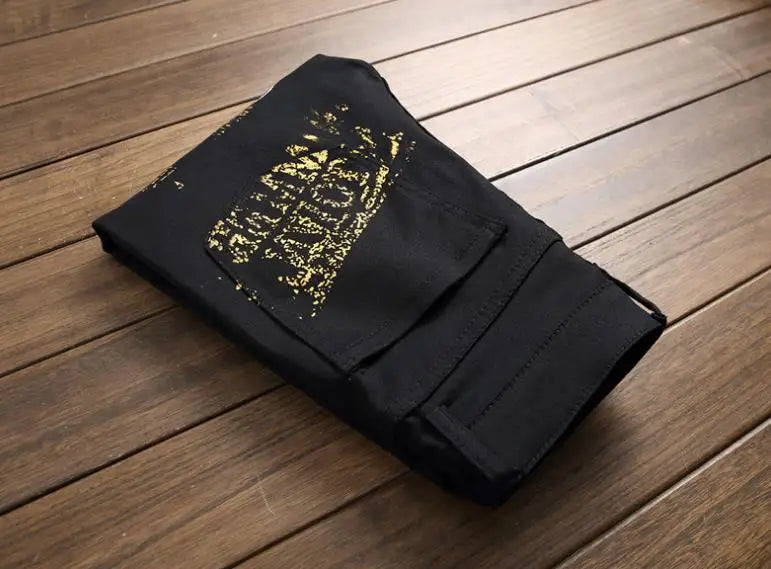 High Street Fashion Herren Jeans Nachtclub Schwarz Weiß Farbe Persönliche Designer Bedruckte Jeans Männer Punk Hosen Dünne Hip Hop Jeans