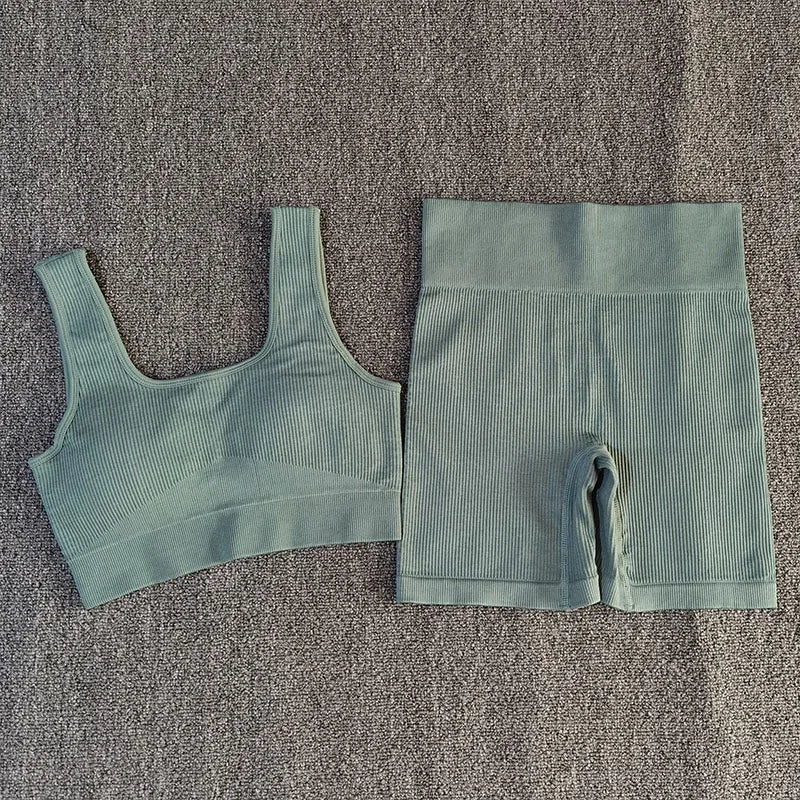 2-teiliges nahtloses Yoga-Set für Damen, sexy Sport-BH und Shorts mit hoher Taille, Fitness-Trainingsanzug