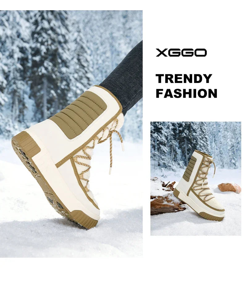 XIANG GUAN Outdoor Kältebeständige WanderschuheTurnschuhe Winter Damen Schneestiefel wasserdichte Bergschuhe Camping Casual Sneakers