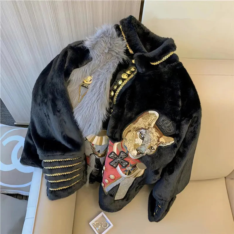 Women's Winter Faux Mink Fur Coats, Korean Embroidery Jacket, Female Loose Thicken Warm Clothes, High Quality, Promotion,New