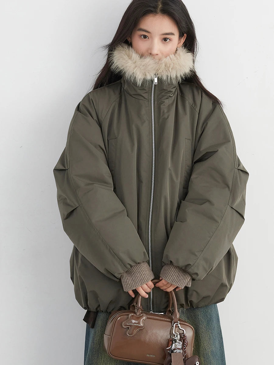CHIC VEN Korean Women Down Coats Faux Fur Collar Loose Casual Hooded 90 White Duck Down Female Down Jacket Autumn Winter
