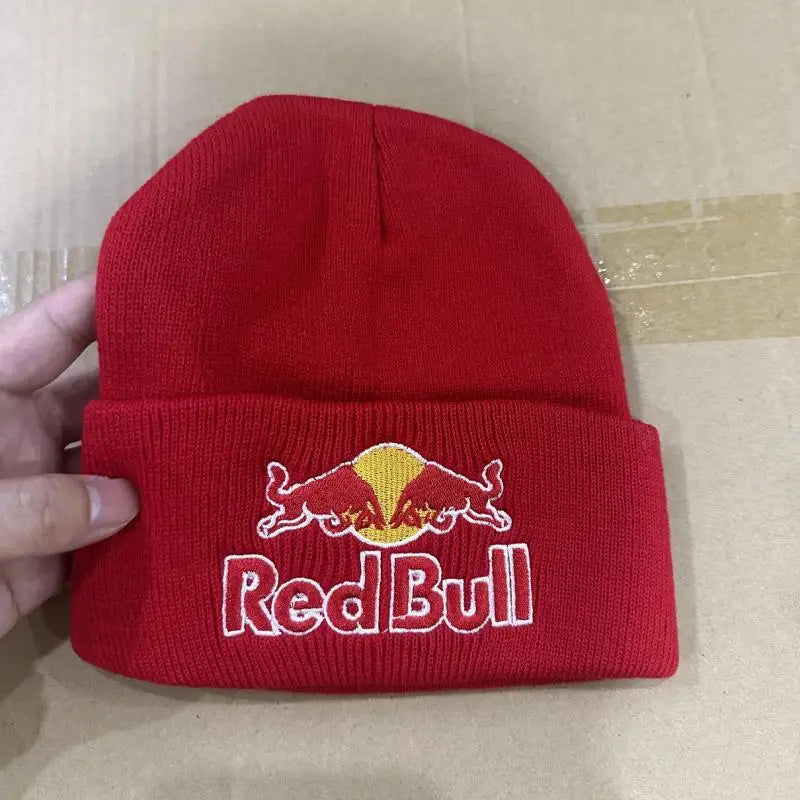 Embroidered Red Bull Knitted hat Beanie Winter Hat Unisex Warm Cap for Men And Women Red Bull Unclimbed Urine Hat