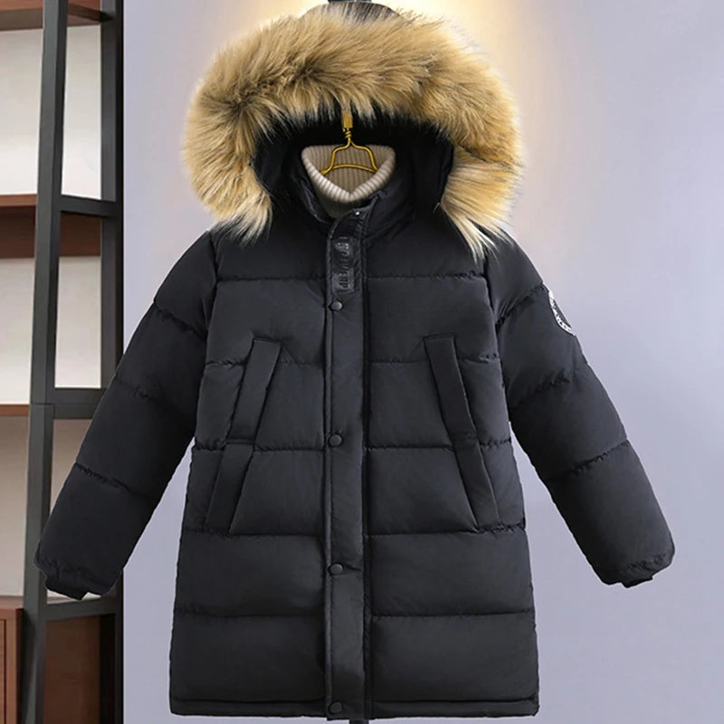 Neue verdicken Winter Jungen Jacke Pelz Kragen Mode warm halten Kinder Jacke mit Kapuze Reißverschluss 5-12 Jahre Kinder Oberbekleidung Kleidung