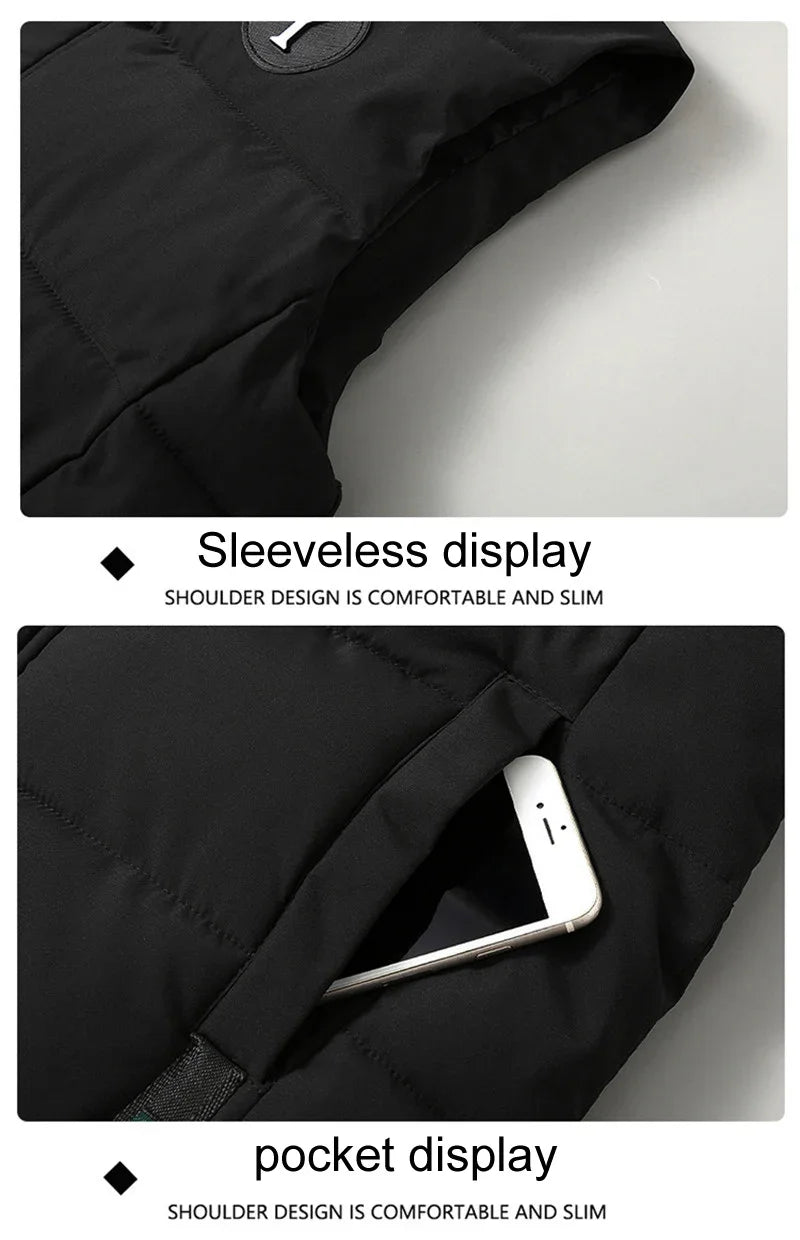 Weste für Herren, Baumwolle, warm, ärmellos, Mantel, Mütze, abnehmbar, gepolstert, Winterweste, Arbeitskleidung, männlich, hochwertige Kleidung, 5XL