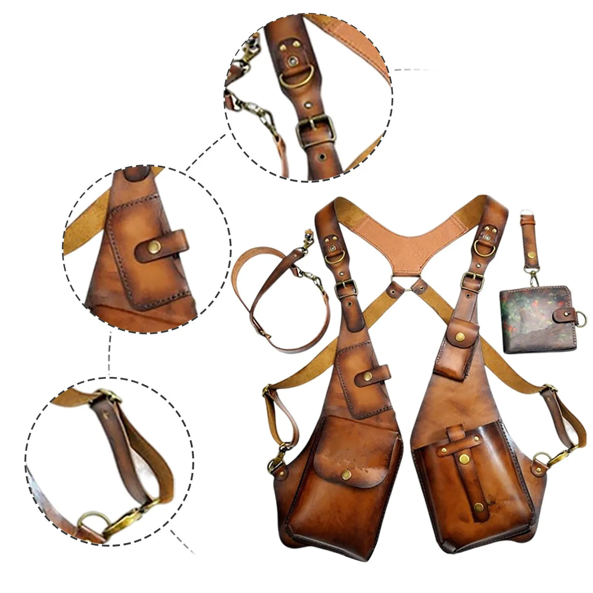 Medieval Leather Sling Holster Bag Invisible Anti-theft Jacket Vest Motorcycle Style Halloween Role Playing Festival Bag Unisex