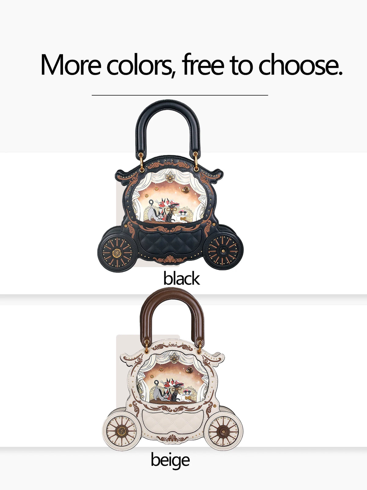 Fashion New 2026 Ladies' Hand-Held Special-Shaped Bag Retro Carriage Handbag niche Unique Cat Print Bag Personality Sweet and Co