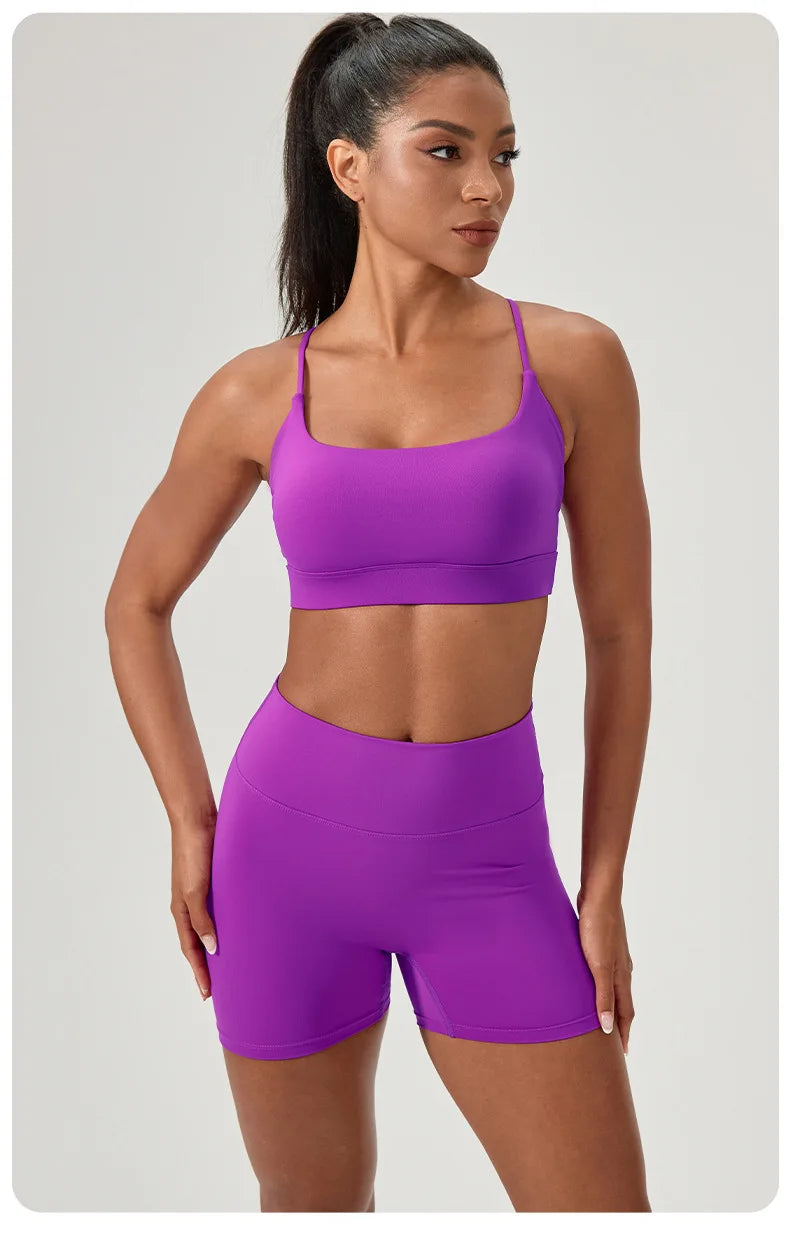 Yoga suit set, sexy back, sports bra, high waist, hip lifting, tight shorts, running and fitness two-piece set Women' Yoga sets