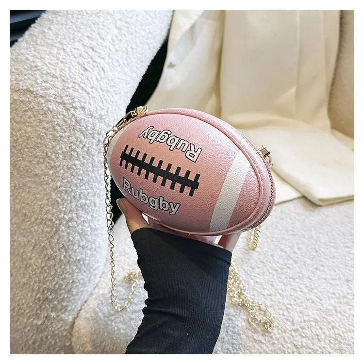 Cute Cartoon Rugby Style Crossbody Bag For Women 2024 New Shoulder Bags Purses And Handbags Leather Designer Ball Chain Bag