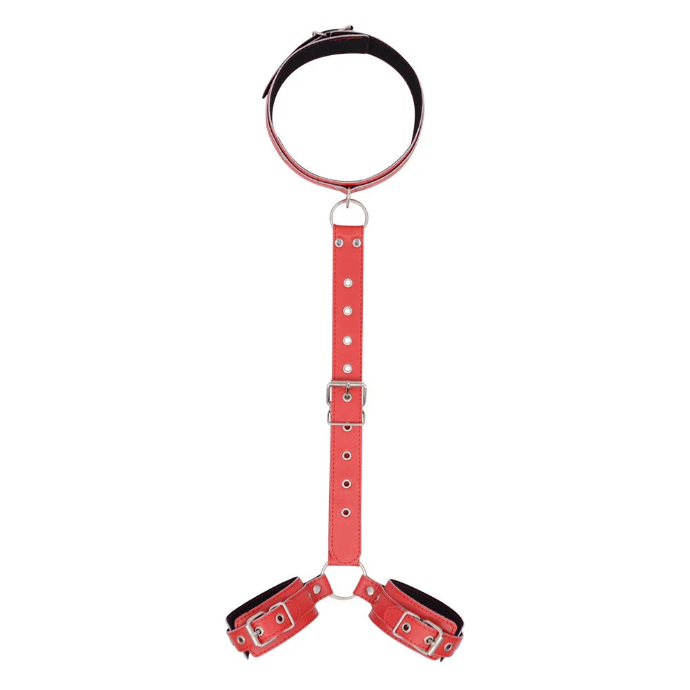 Neck to Wrist Restraints Kit Sexy Women B*SM Fetish Behind Back Handcuffs Collar Adjustable Bondage Set Couple SM Sex Game Tool