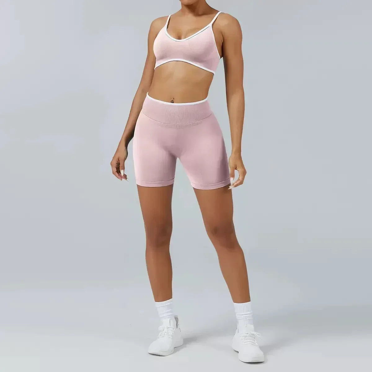 2 Pieces Sports Set Women Backless Tank Yoga Tops High Waist Scrunch Seamless Shorts Sport Gym Set Sportswear Workout Set