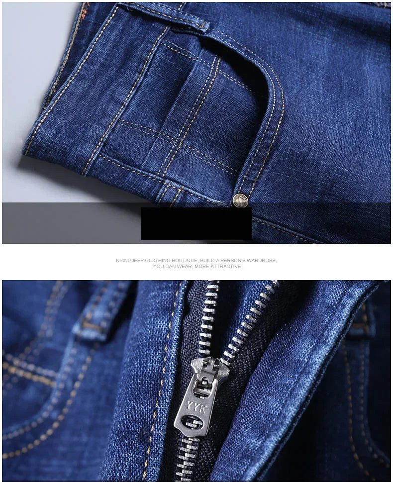 Men Fashion Straight Jeans Men New Stretch Slim Fit Pants Comfortable Soft Business Denim Trousers Male Brand Clothing