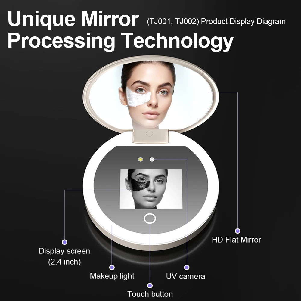 TENGMIR UV Smart Sunscreen Makeup Mirror Sunscreen detection mirror UV mirror sunscreen Testing Portable LED light makeup mirror