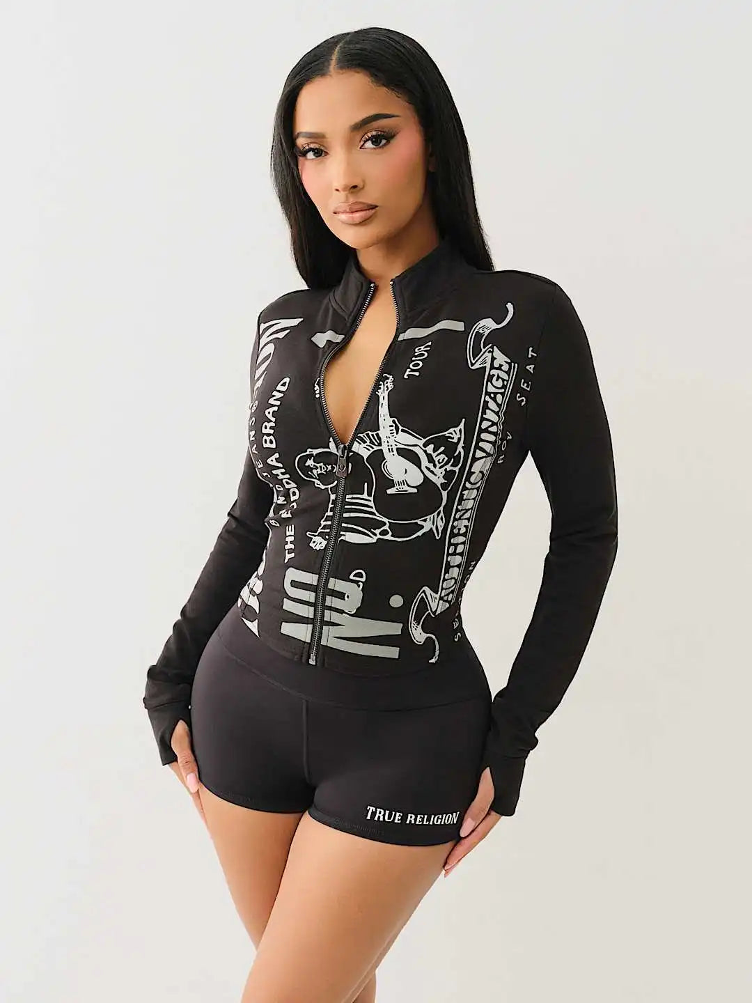 Fitness Women 2 Piece Set Zipper Fly Sweatshirt Skinny Biker Shorts Matching Set 2025 Summer Streetwear Sporty Workout Tracksuit