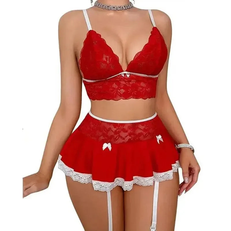 Sexy Lingerie Seamless Underwear Fancy Women Erotic Outfit Open Bra Fantasy Mini Skirt Garter Set  Cosplay Costumes Women