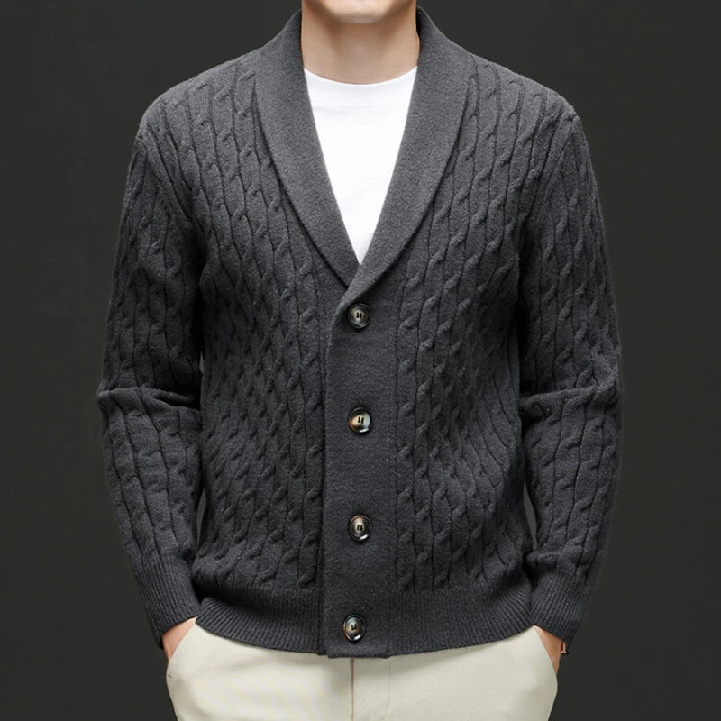 High-quality V-neck men's cardigan, stretchable, warm solid color sweater, versatile knitwear for daily wear.