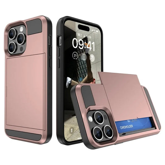 Phone Case for IPhone 16 15 14 Plus 13 12 11 Pro Max Wallet with Card Holder Slot Sliding Pocket Dual Layer Protective Cover