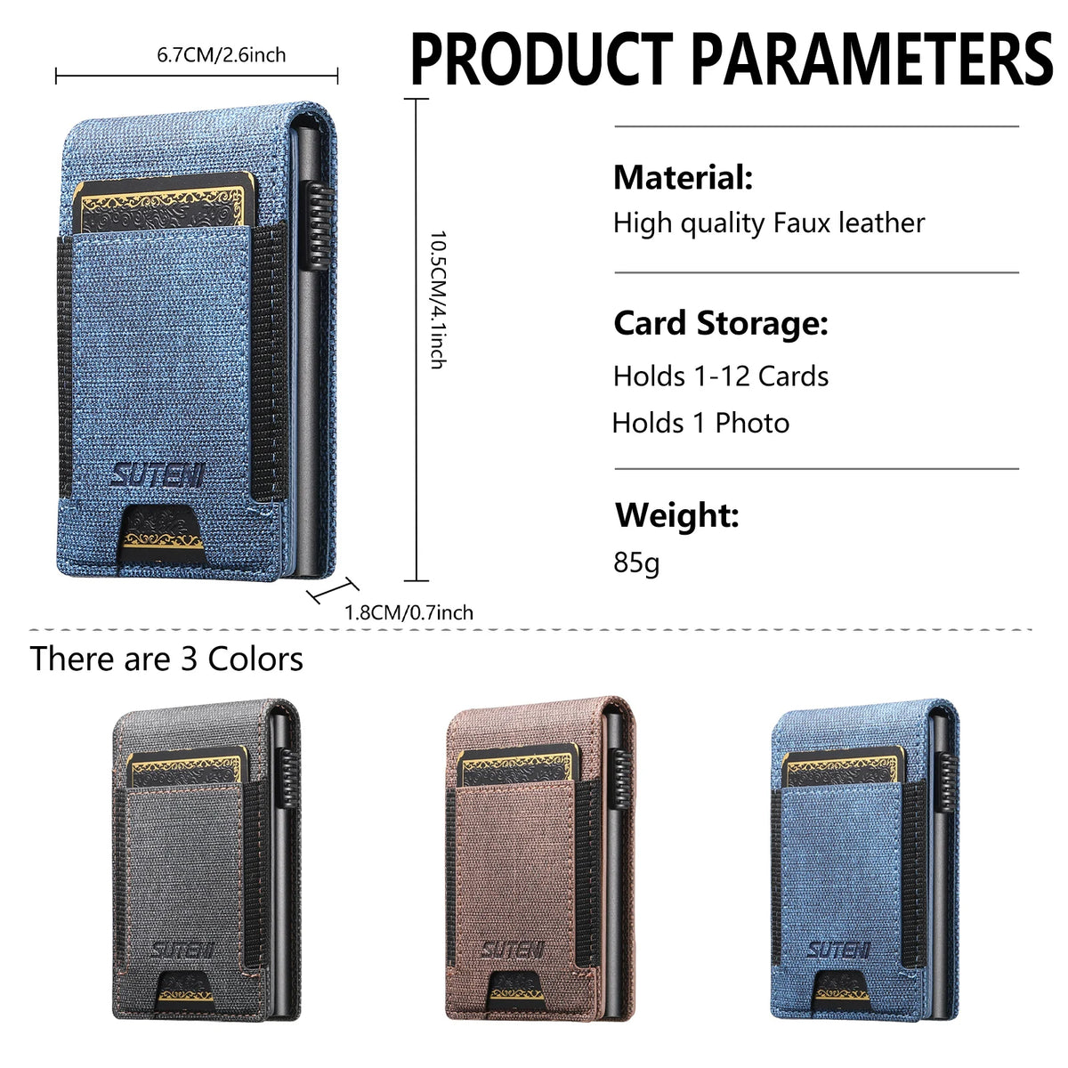 SUTENI Faux Leather Card Slot Wallet Flip Cover Unisex Card Box Pressing The Button Automatically Ejects The Card