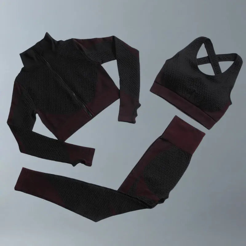 Yoga Suits Women Fitness Wear Gym Set Sports Outfits Training Exercise Workout Pants Long Sleeve Crop Top Bra Womens Tracksuits