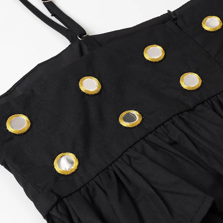 VEITCHE Women Metal Hollow Pleated Suspender Skirt Suit Sexy Sleeveless Vest High Waist Mini Skirt Lady Vacation Dress Set