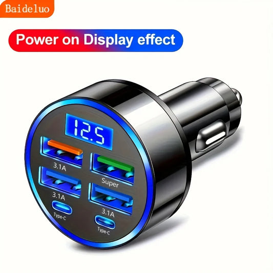 100W 6 Ports Car charger Fast charging PD Qc3.0 USB C Car Phone charger Type C Adapter in Car For iPhone Samsung Huawei Xiaomi